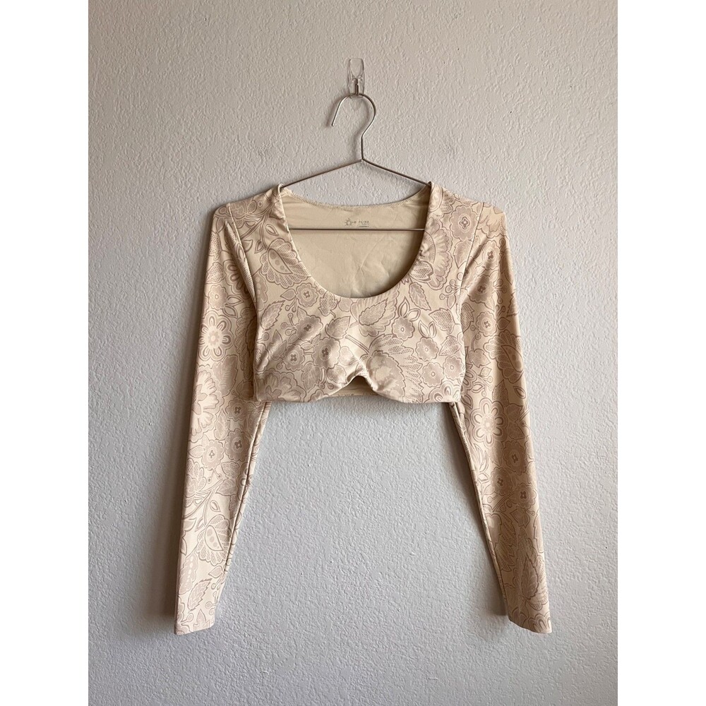 OFFLINE Aerie Real Me Super Cropped Long Sleeve Bra Top in Beige Size SMALL